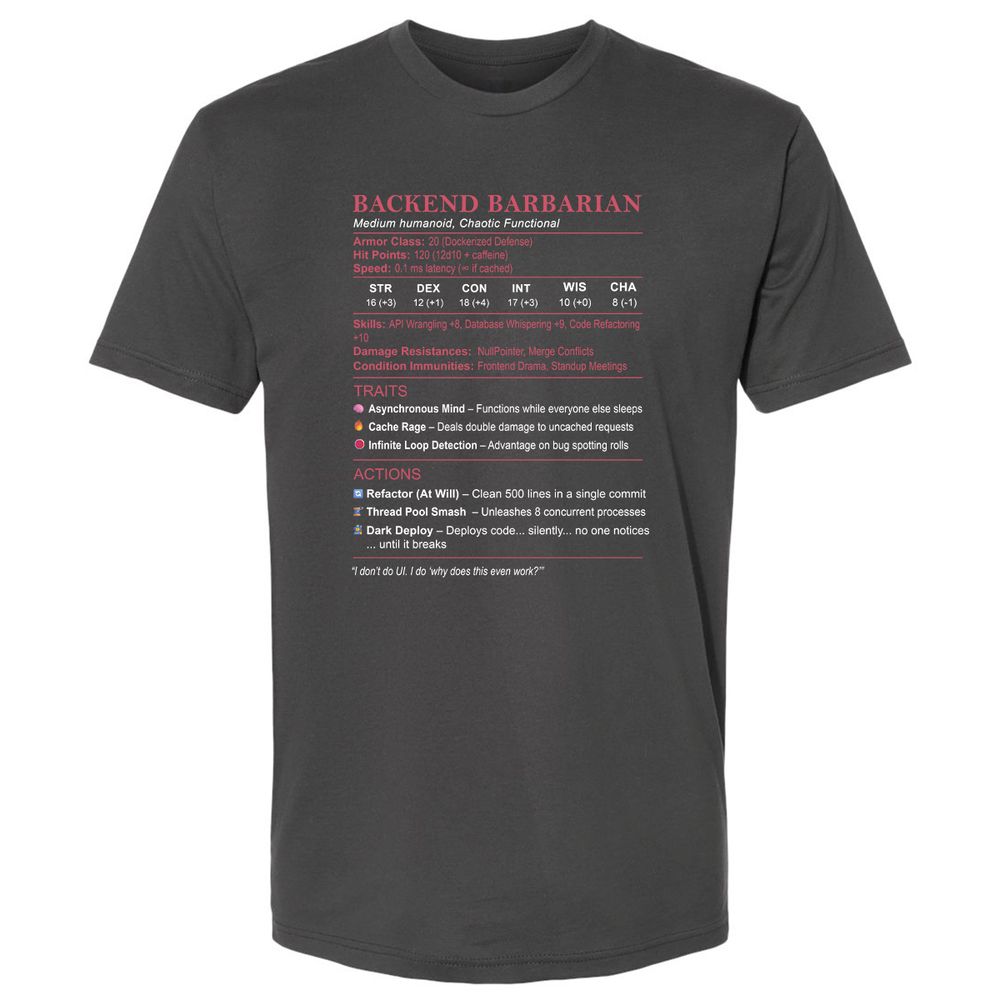 Backend Barbarian Stats Premium Unisex T-Shirt - Heavy Metal - 8