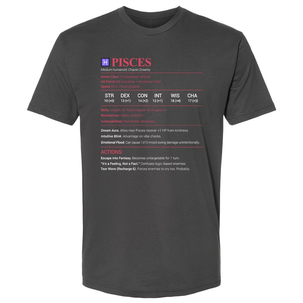 Pisces Stats Premium Unisex T-Shirt - Heavy Metal - 8