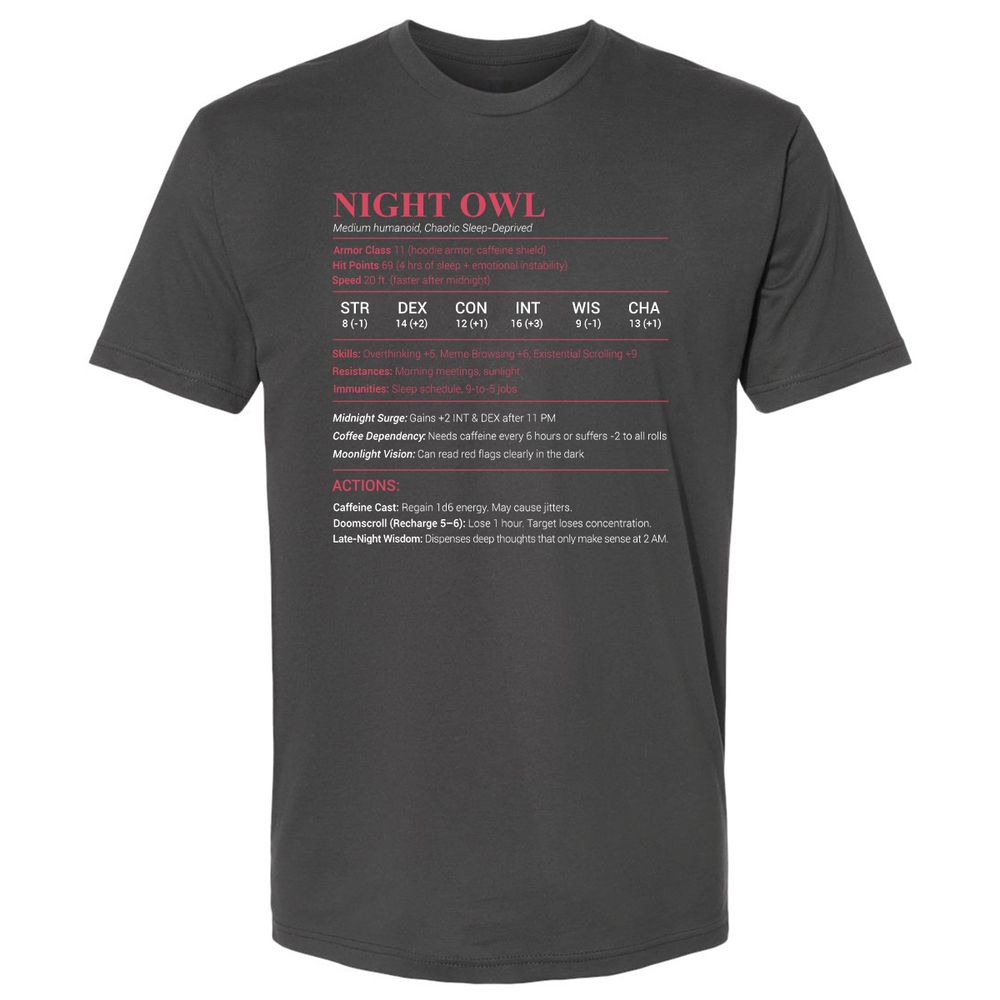 Night Owl Stats Premium Unisex T-Shirt - Heavy Metal - 8