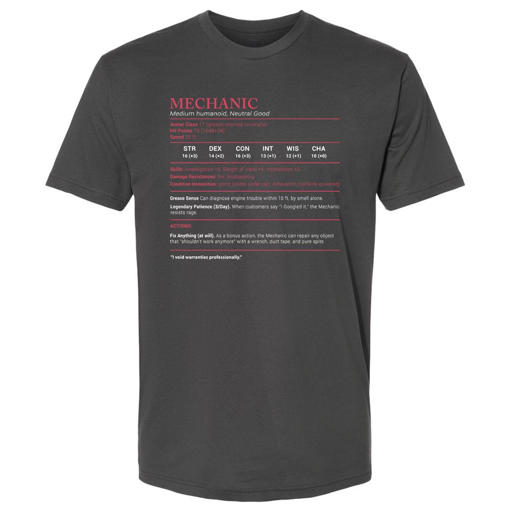 Mechanic Stats Premium Unisex T-Shirt - Heavy Metal - 8