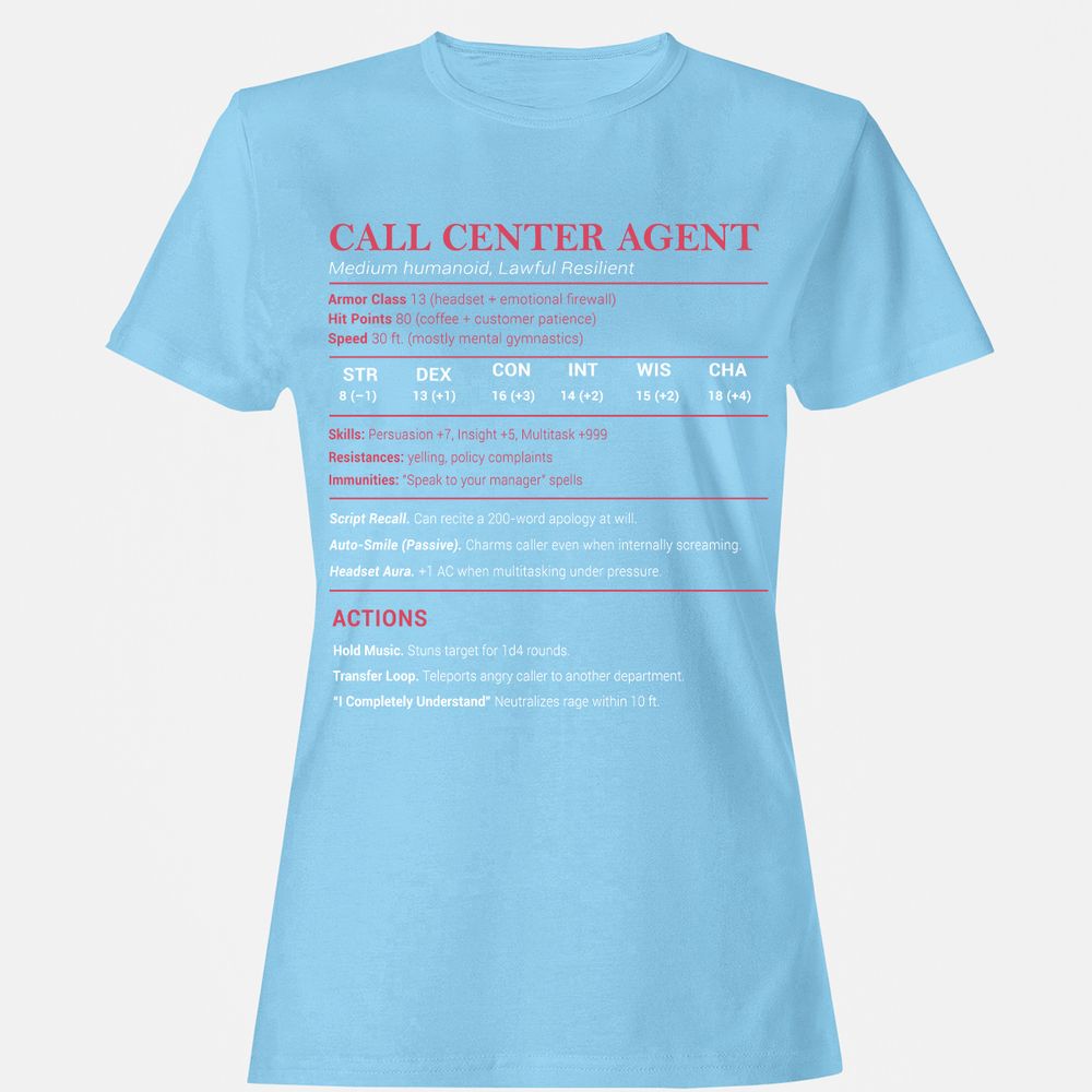 Call Center Agent Stats Women's T-Shirt - Light Blue - 8