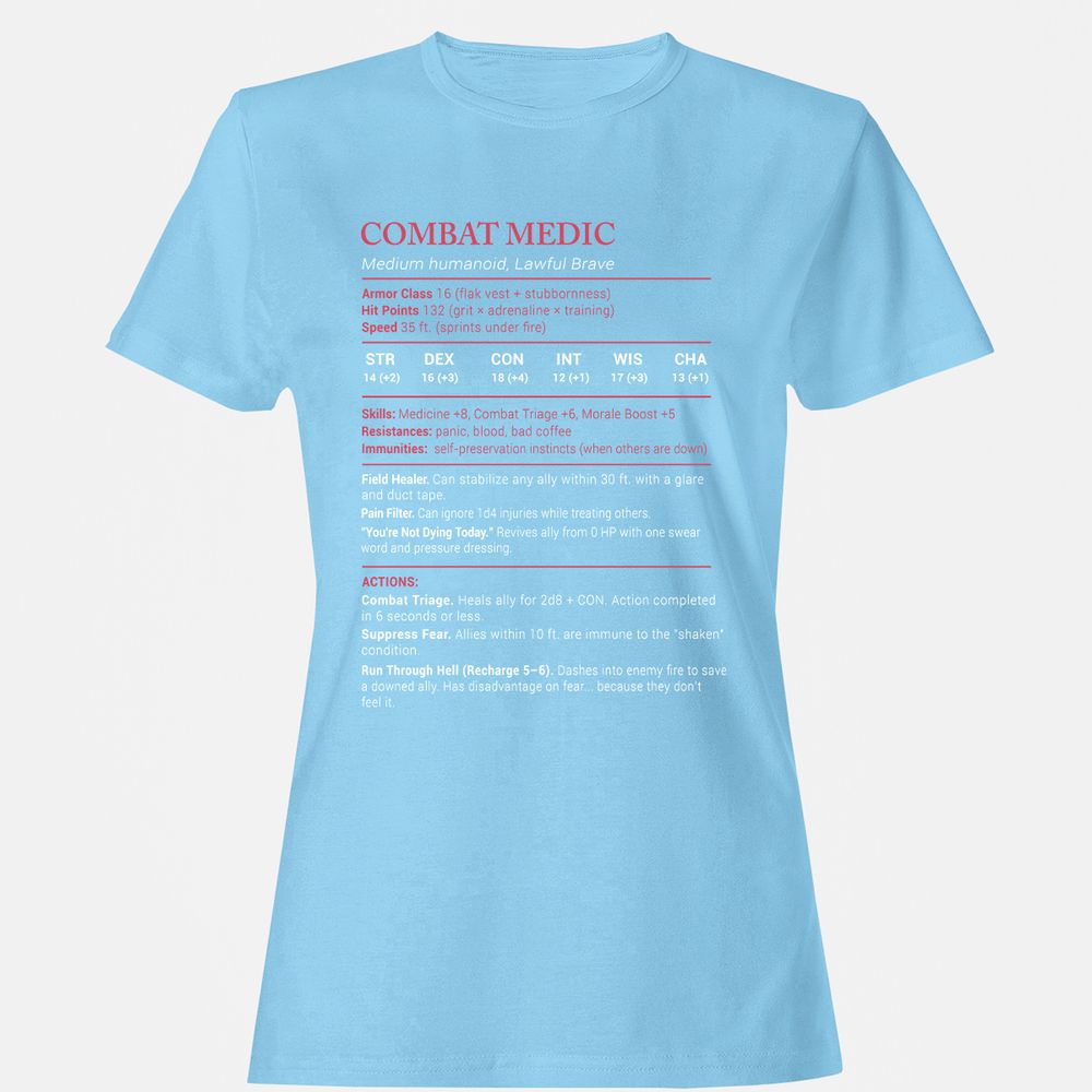 Combat Medic Stats Women's T-Shirt - Light Blue - 8