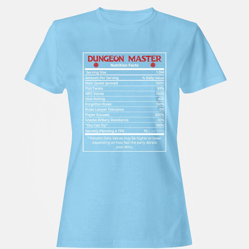Dungeon Master Nutrition Facts Women's T-Shirt - Light Blue - 8