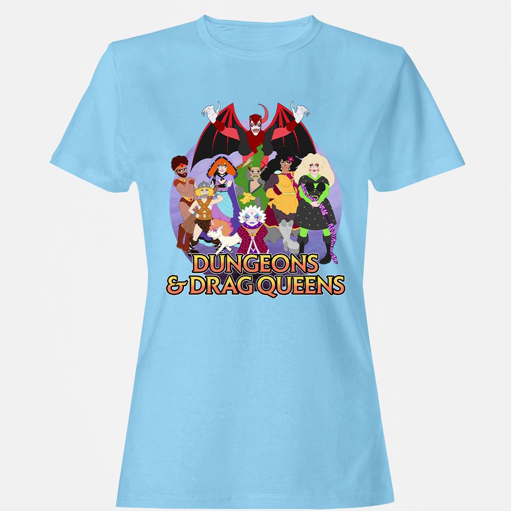 Dungeons n Drag Queens Cartoon Women's T-Shirt - Light Blue - 8