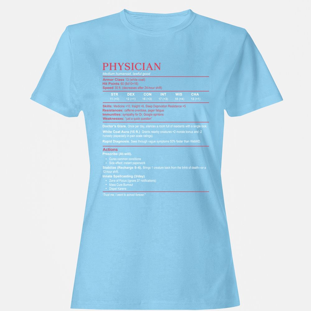 Physician Stats Women's T-Shirt - Light Blue - 8