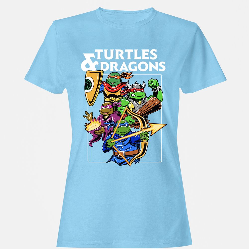 Turtles & Dragons Women's T-Shirt - Light Blue - 8