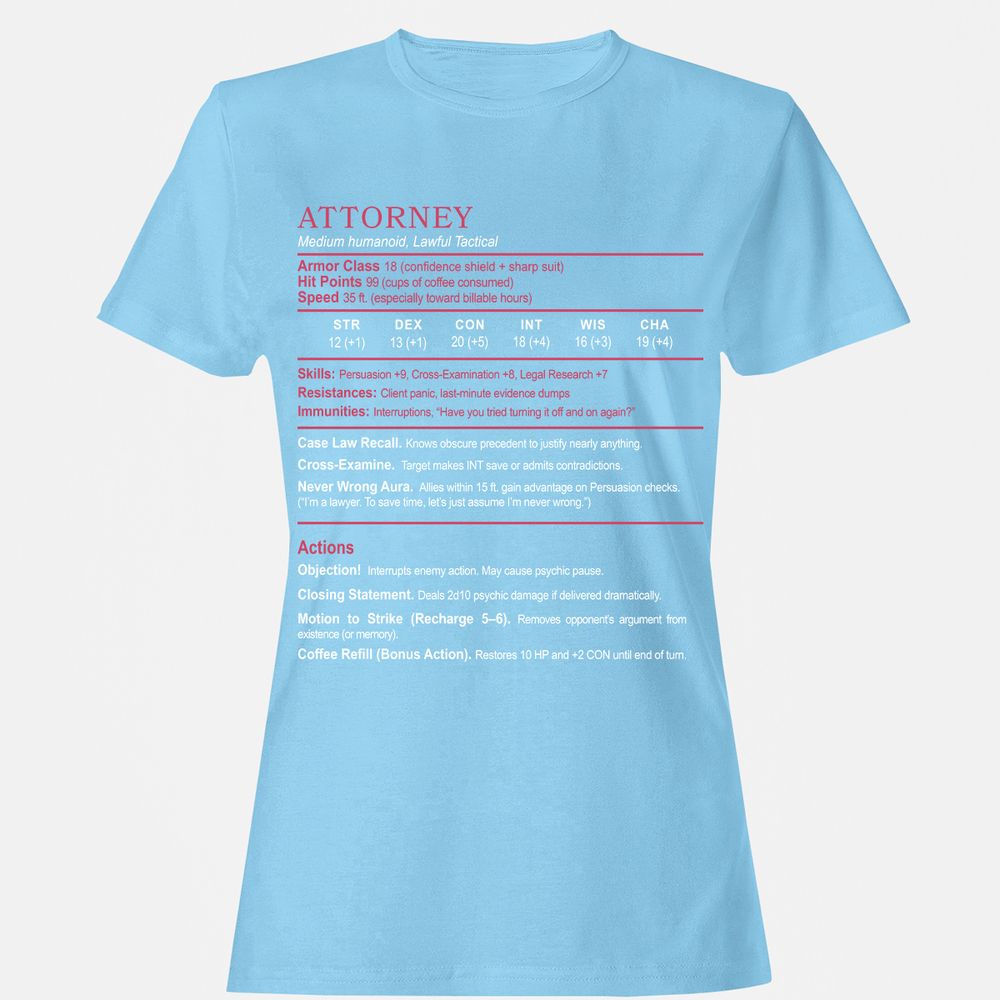 Attorney Women's T-Shirt - Light Blue - 8