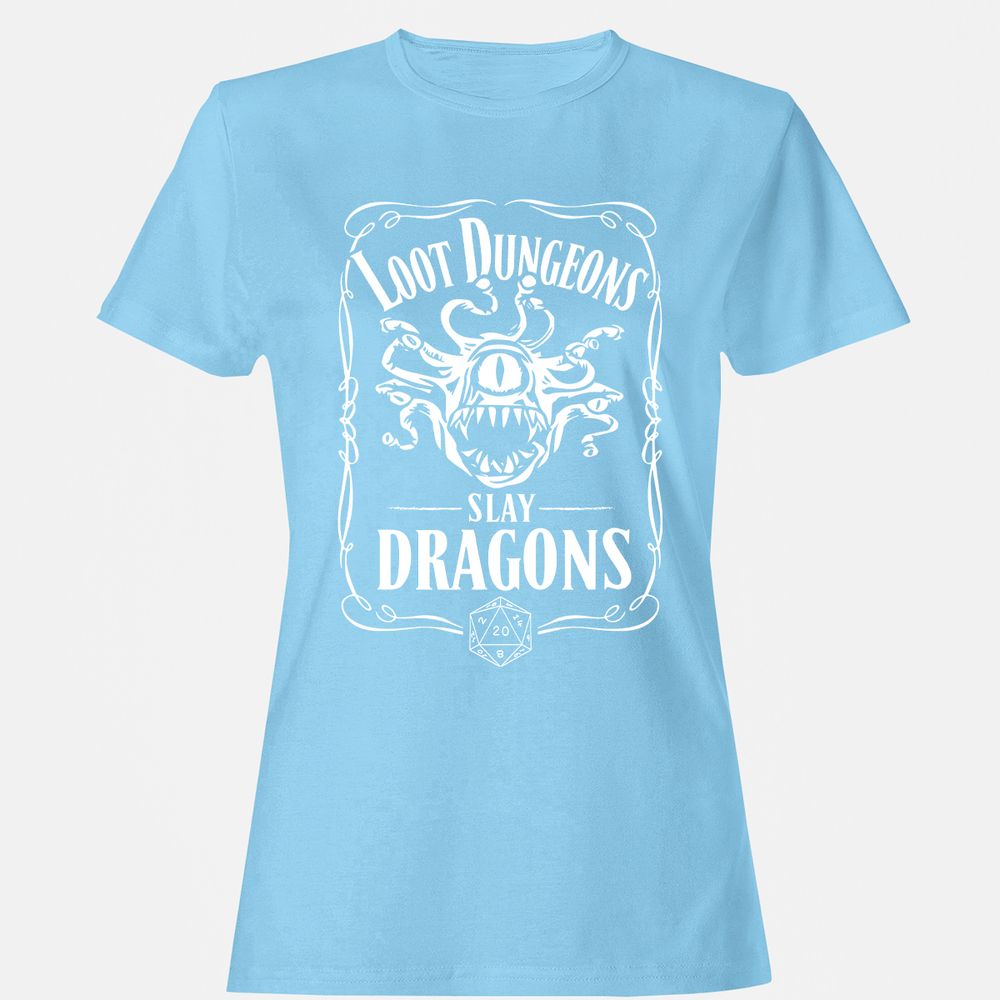 Loot Dungeon Slay Dragons Women's T-Shirt - Light Blue - 8