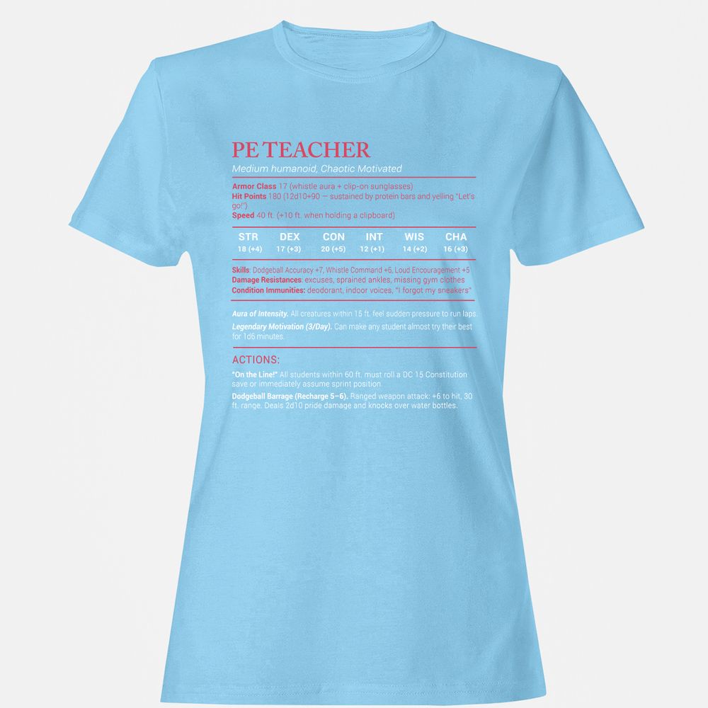 PE Teacher Stats Women's T-Shirt - Light Blue - 8