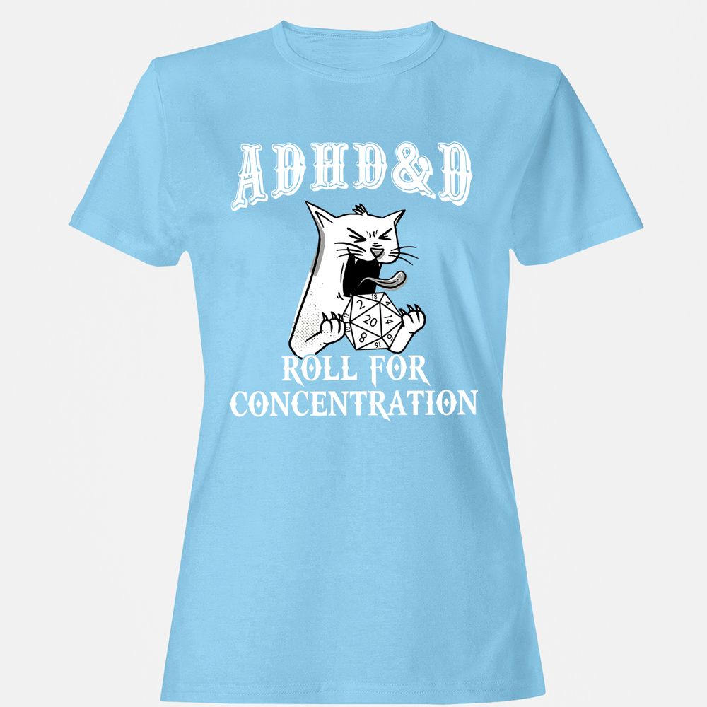 Cat ADHD&D Roll For Concentration Women's T-Shirt - Light Blue - 8