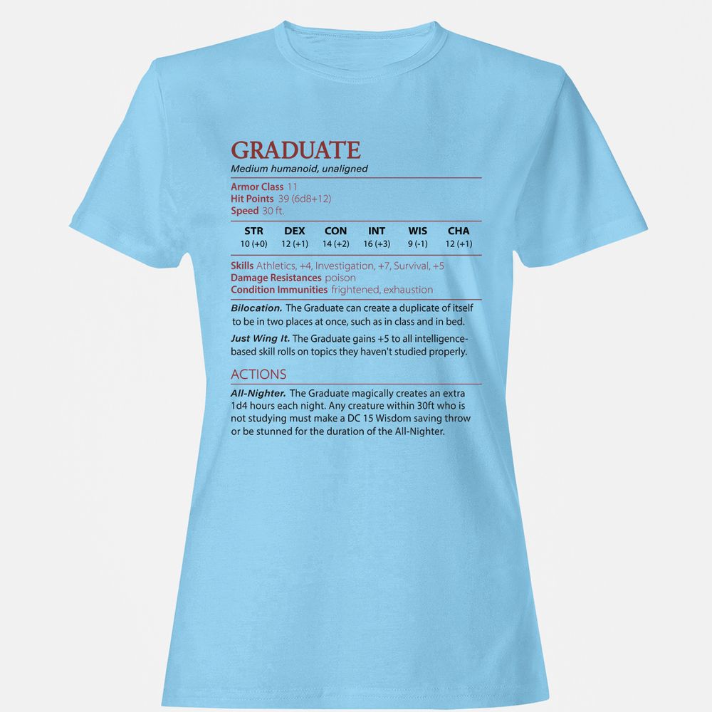 Graduate Stats Women's T-Shirt - Light Blue - 8