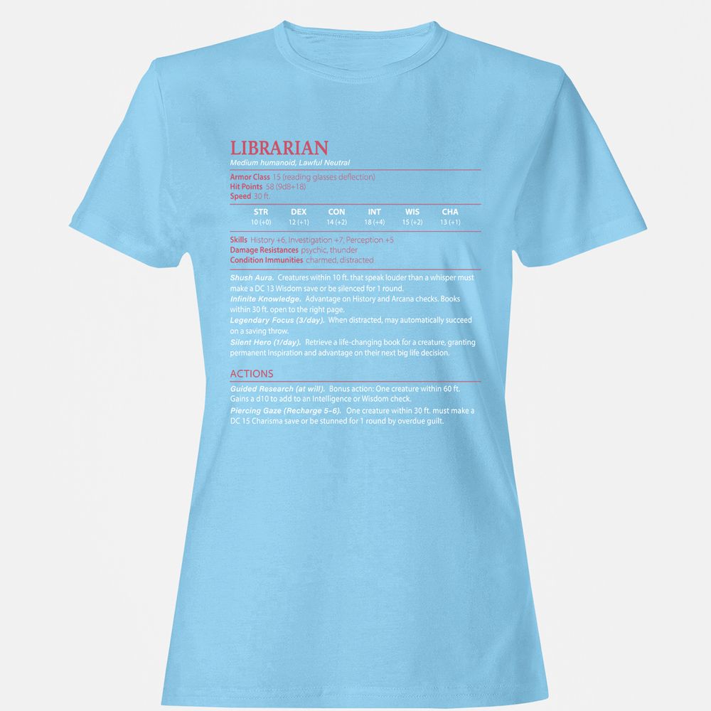 Librarian Stats Women's T-Shirt - Light Blue - 8