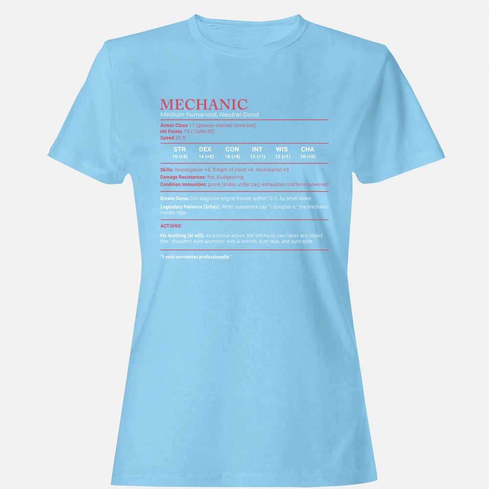 Mechanic Stats Women's T-Shirt - Light Blue - 8
