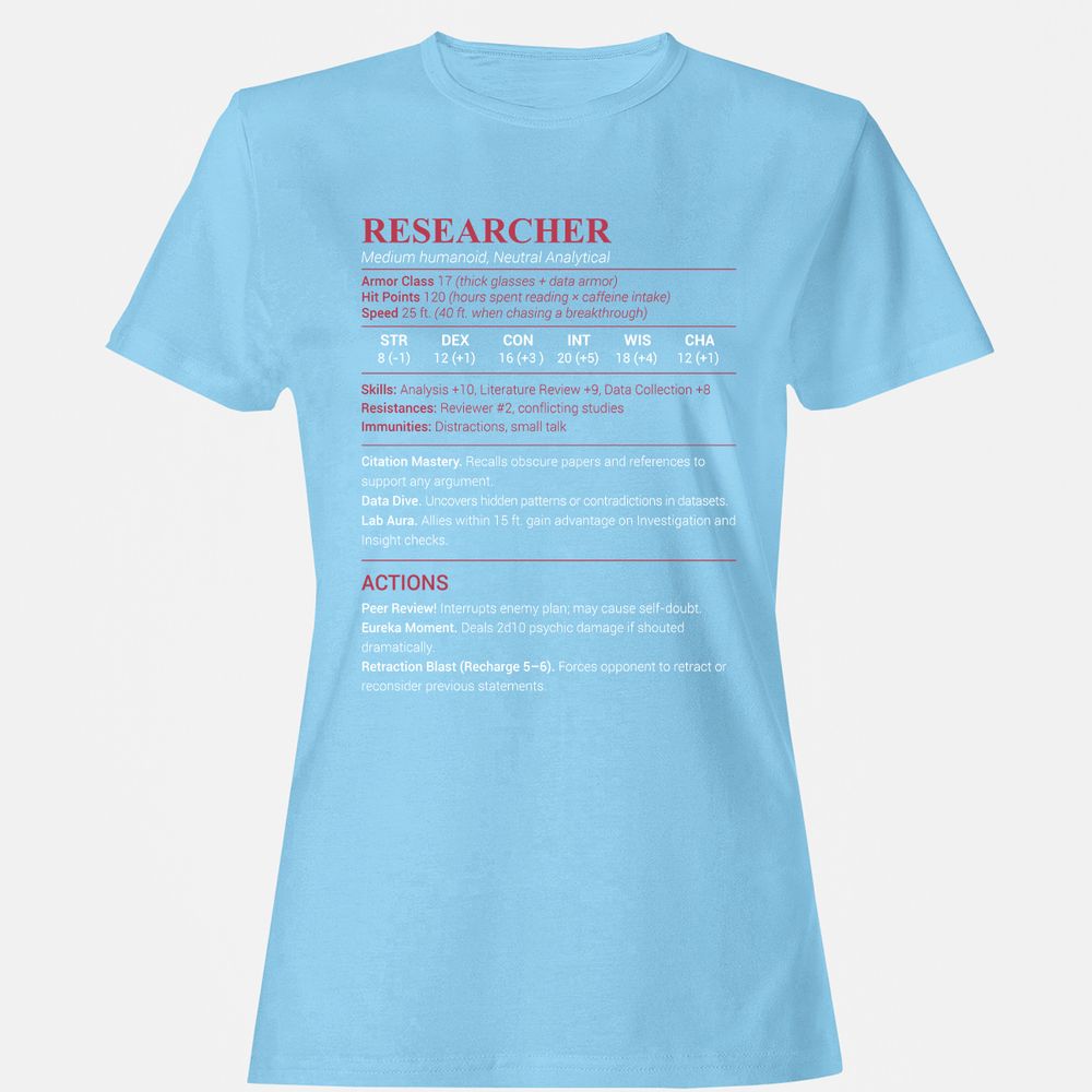 Researcher Stats Women's T-Shirt - Light Blue - 8