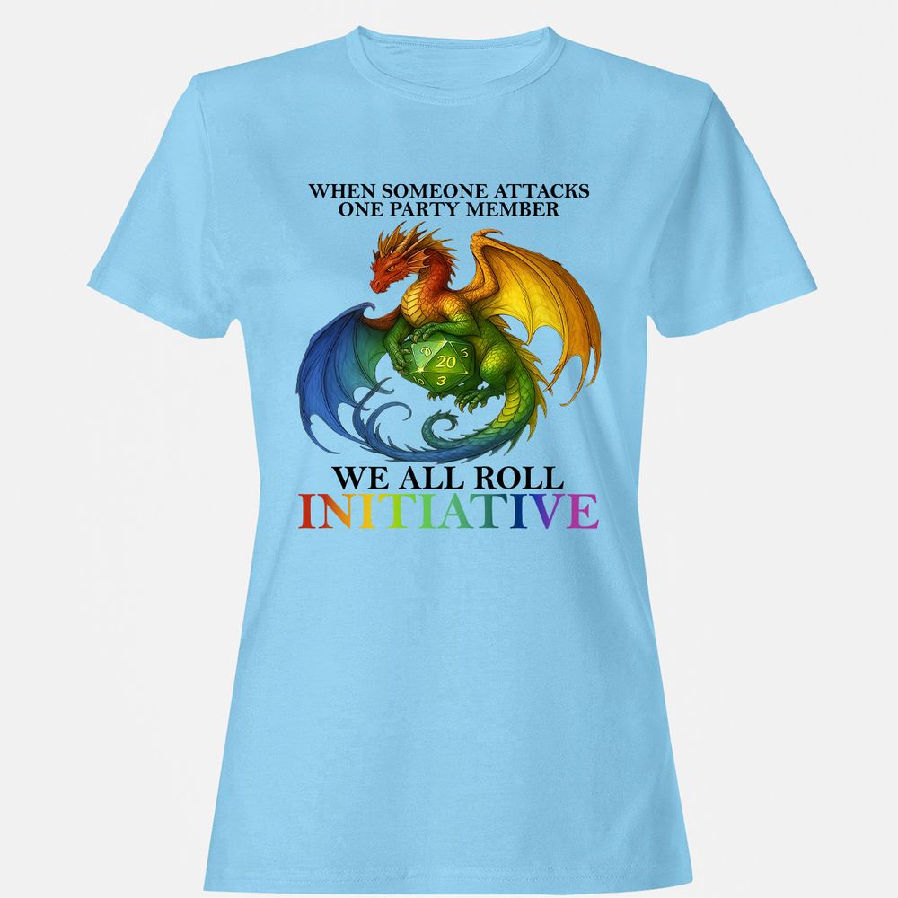 Dragon We All Roll For Initiative Women's T-Shirt - Light Blue - 8