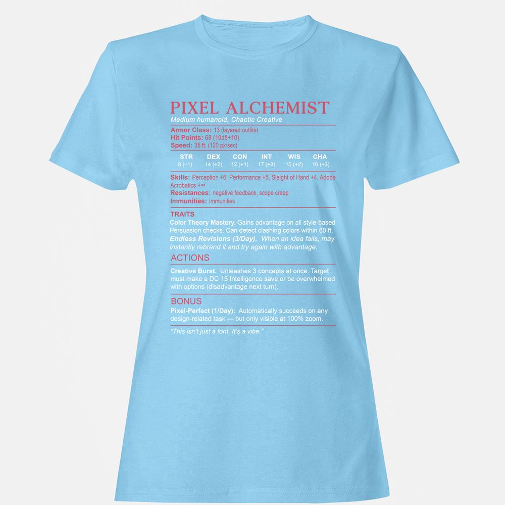 Designer Stats (Pixel Alchemist) Women's T-Shirt - Light Blue - 8
