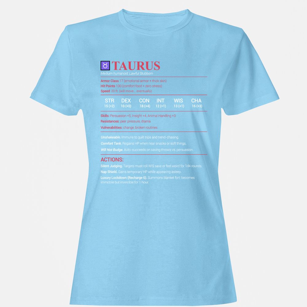 Taurus Stats Women's T-Shirt - Light Blue - 8
