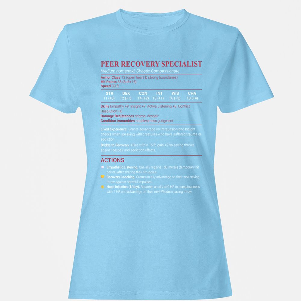 Peer Recovery Specialist Women's T-Shirt - Light Blue - 8