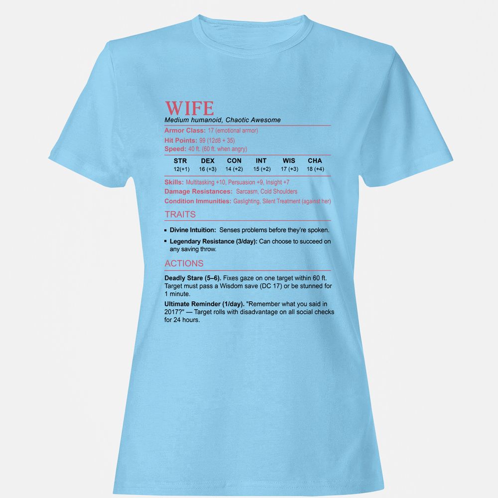 Wife Stats 2 Women's T-Shirt - Light Blue - 8