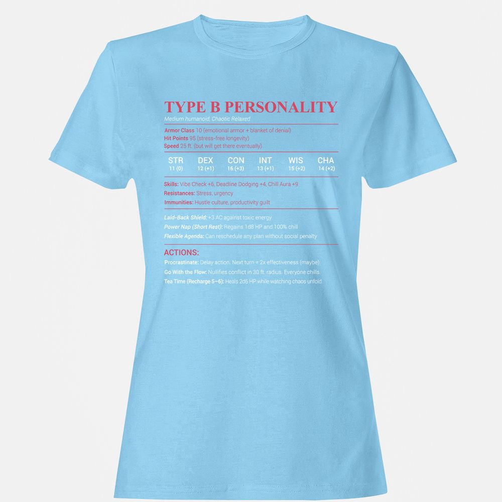 Type B Stats Women's T-Shirt - Light Blue - 8