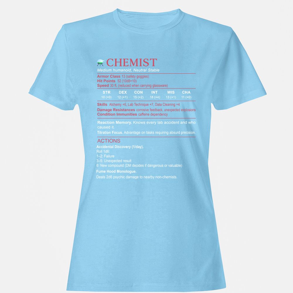 Chemist Stats Women's T-Shirt - Light Blue - 8