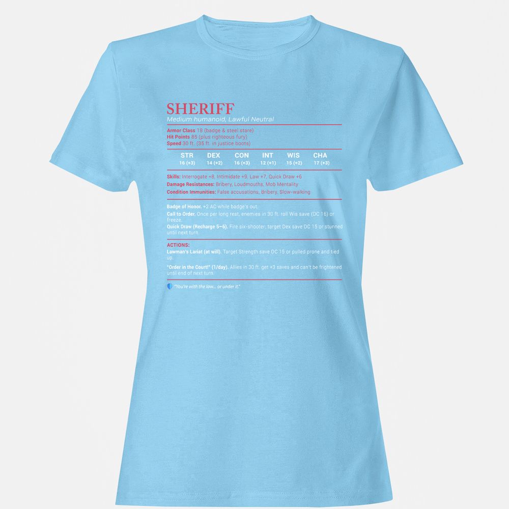 Sheriff Stats Women's T-Shirt - Light Blue - 8