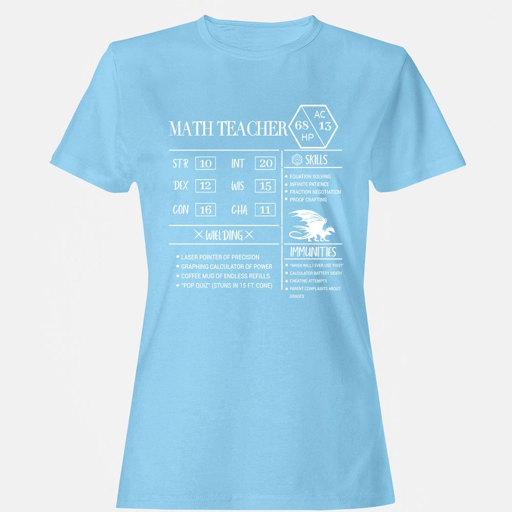 Math Teacher New Women's T-Shirt - Light Blue - 8