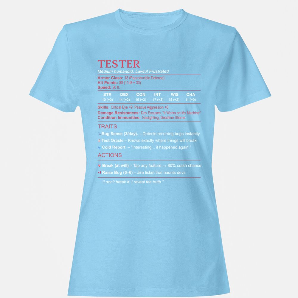 Tester Stats Women's T-Shirt - Light Blue - 8