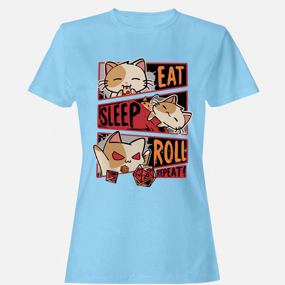 Eat Sleep Roll Repeat Women's T-Shirt - Light Blue - 8