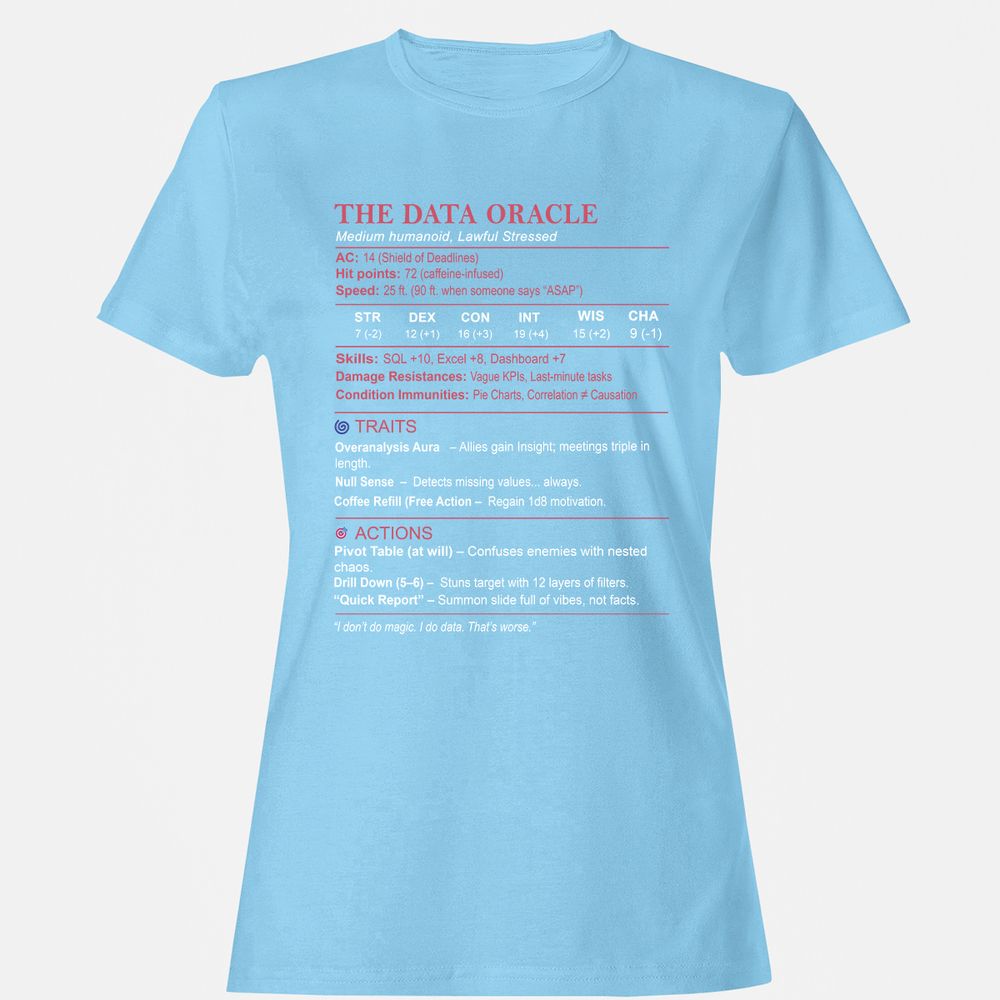 Data Analyst Stats (The Data Oracle) Women's T-Shirt - Light Blue - 8