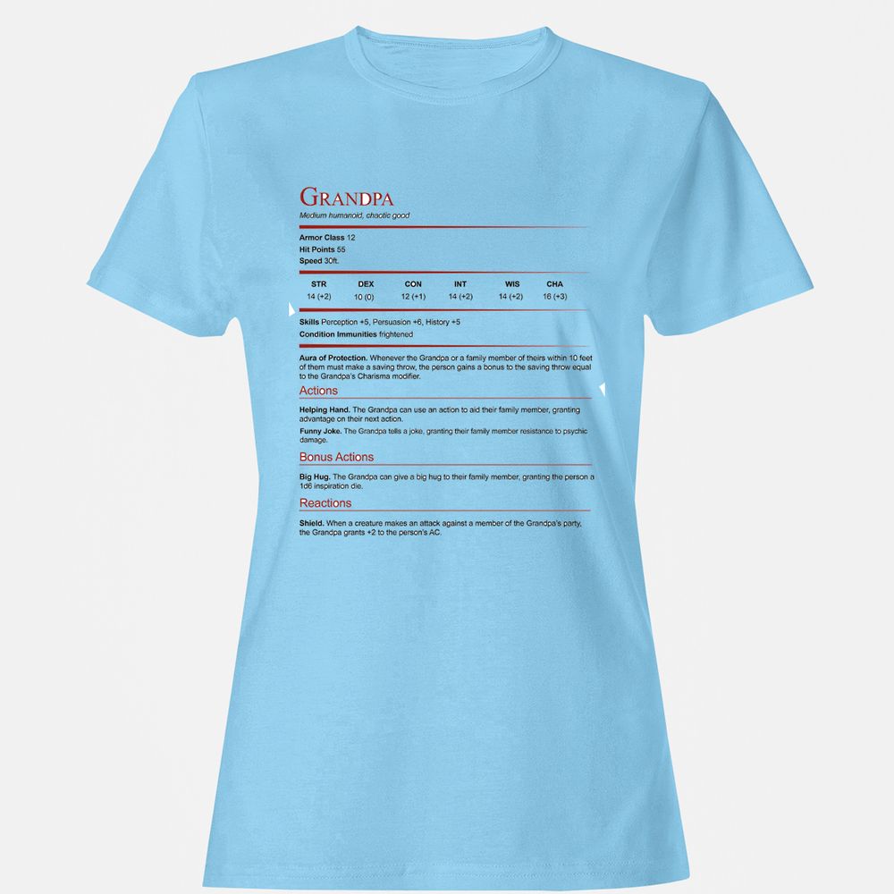 Grandpa Stat Block Women's T-Shirt - Light Blue - 8