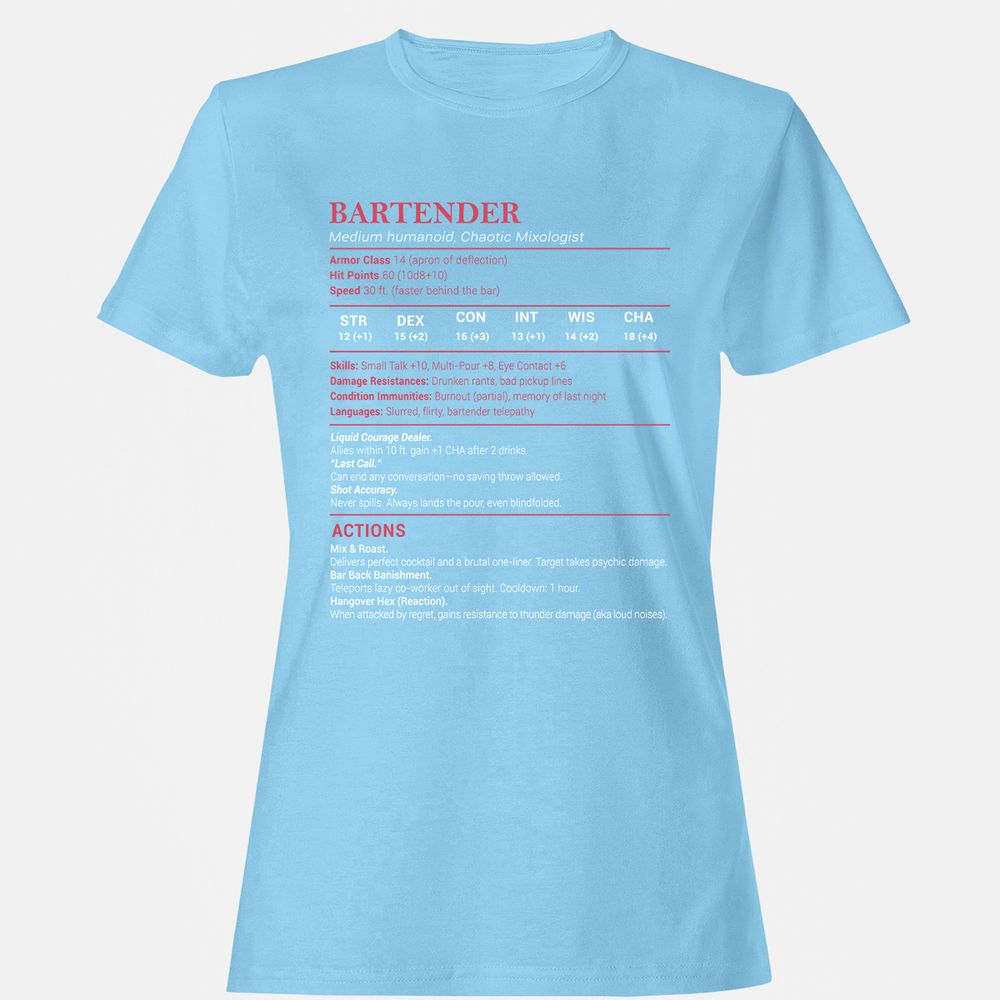 Bartender Stats Women's T-Shirt - Light Blue - 8