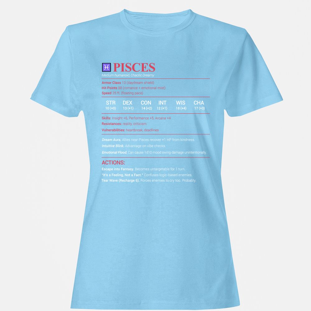 Pisces Stats Women's T-Shirt - Light Blue - 8