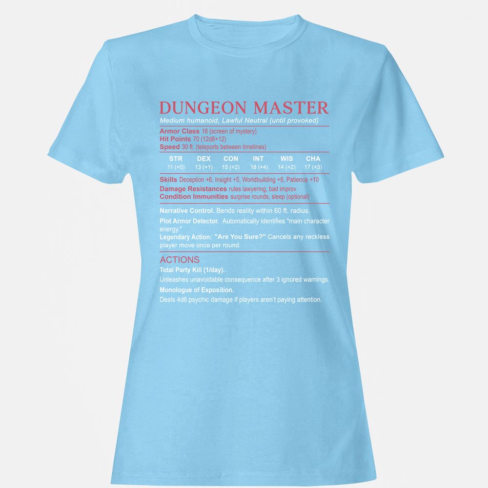 Dungeon Master Stats Women's T-Shirt - Light Blue - 8