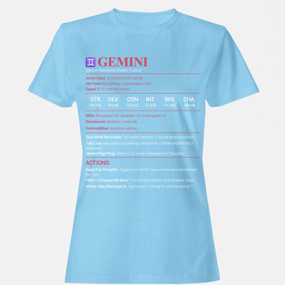 Gemini Stats Women's T-Shirt - Light Blue - 8