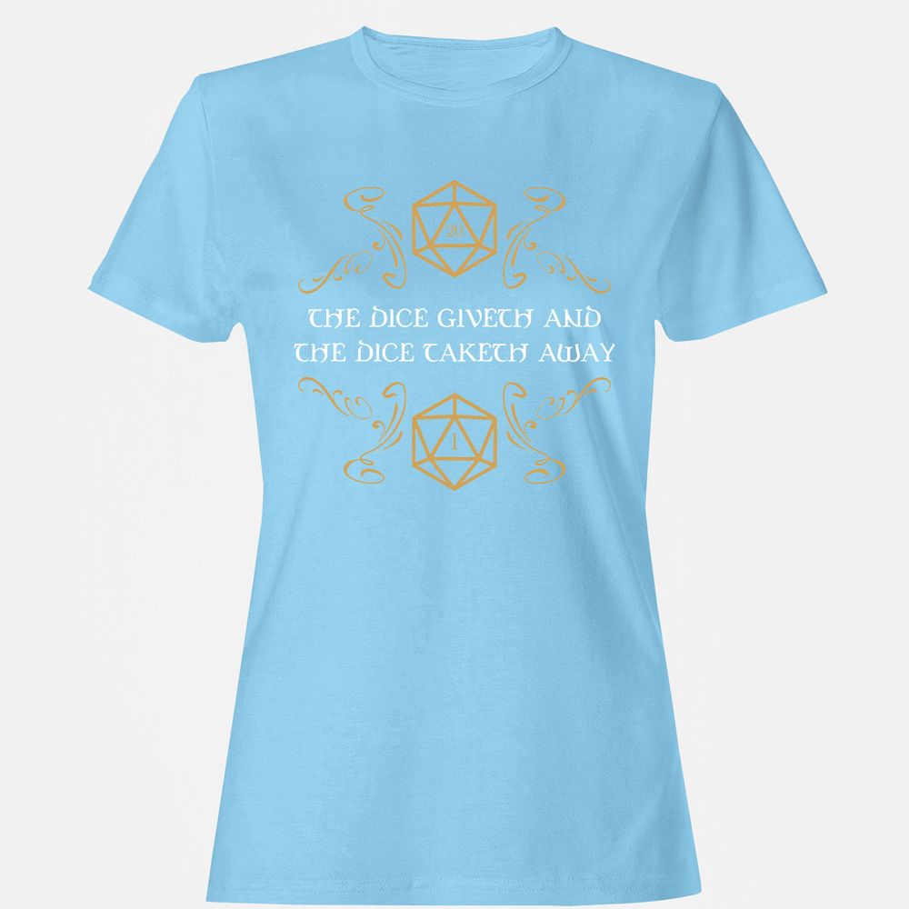 The Dice Giveth and Taketh Away Natural 20 and Critical Fail Women's T-Shirt - Light Blue - 8