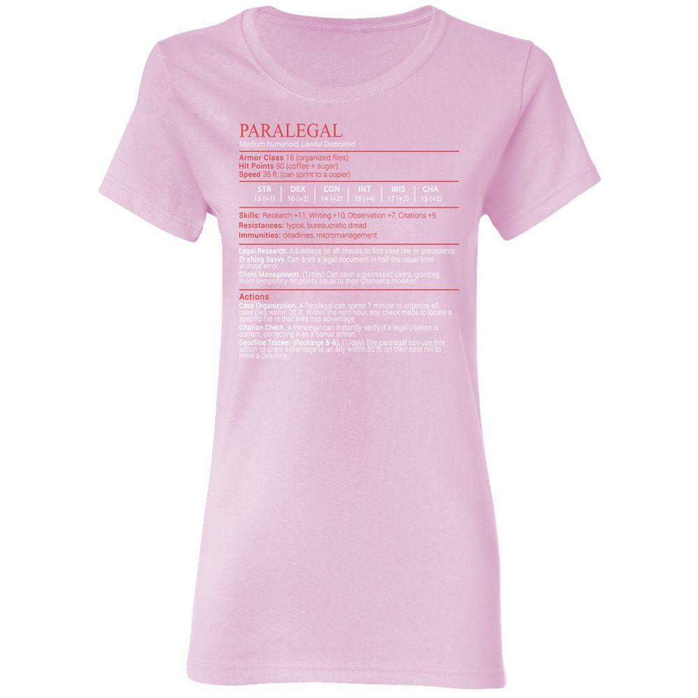 Paralegal Stats Block Women's T-Shirt - Light Pink - 8