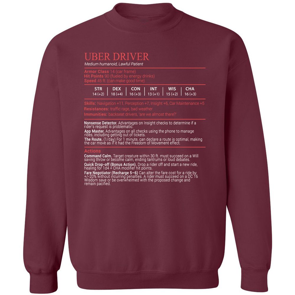 Uber Driver Stats Block Classic Unisex Sweatshirt - Maroon - 8