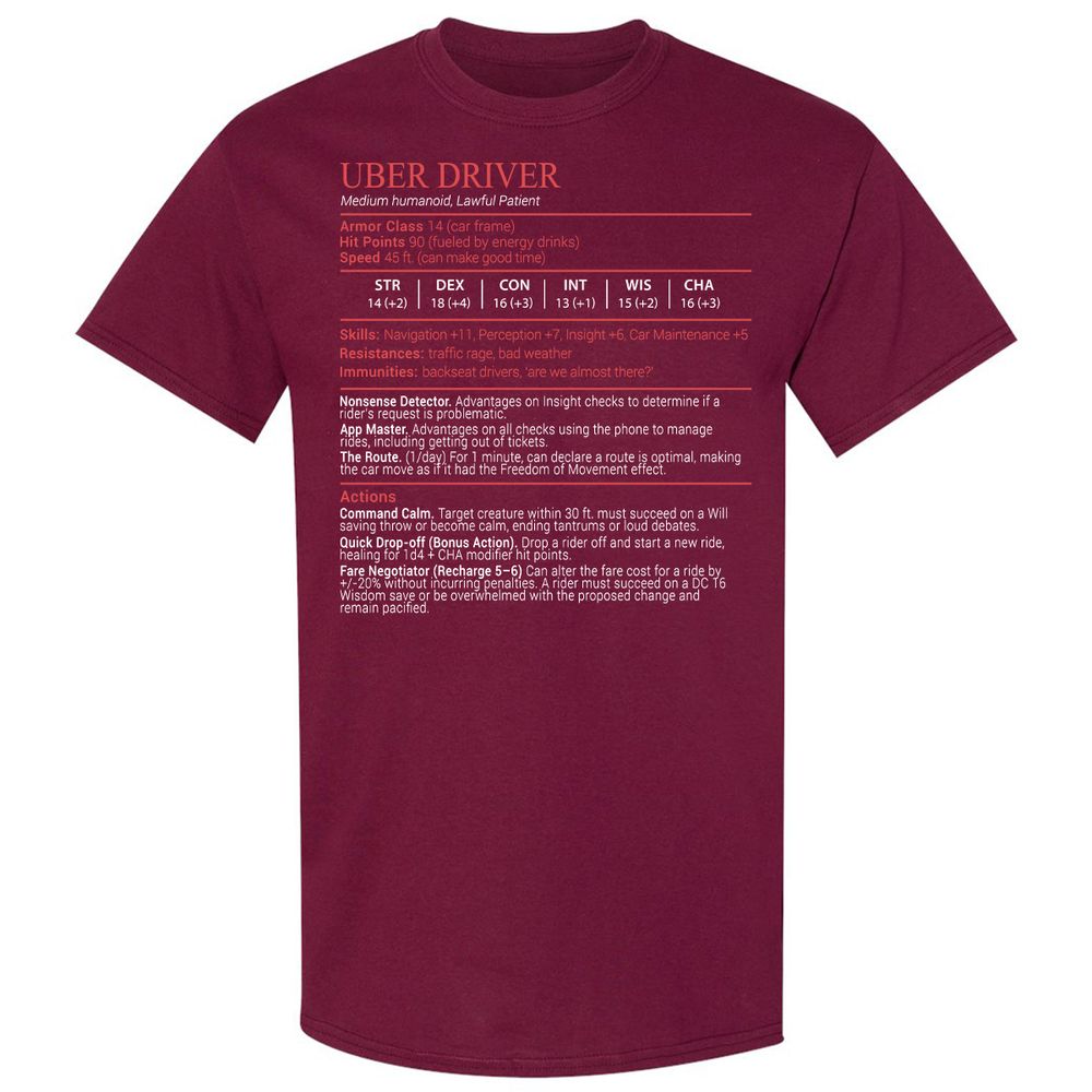 Uber Driver Stats Block Classic Unisex T-Shirt - Maroon - 8