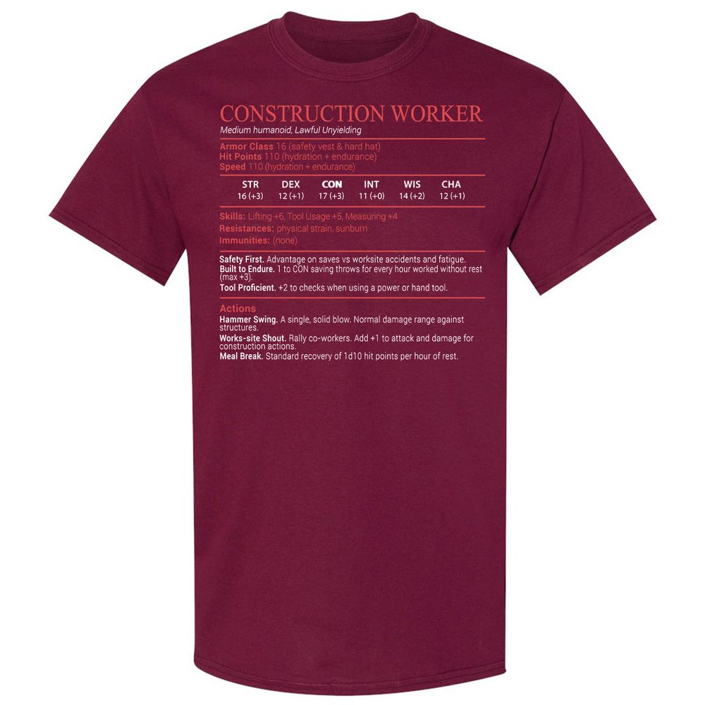 Construction Worker Stats Block - Maroon - 8
