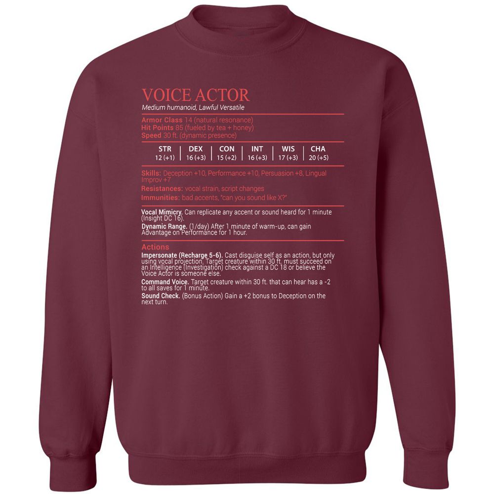 Voice Actor Stats Block - Maroon - 8