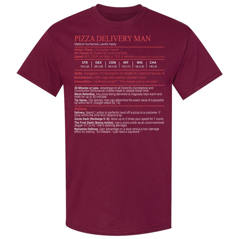 Pizza Delivery Man Stats Block - Maroon - 8