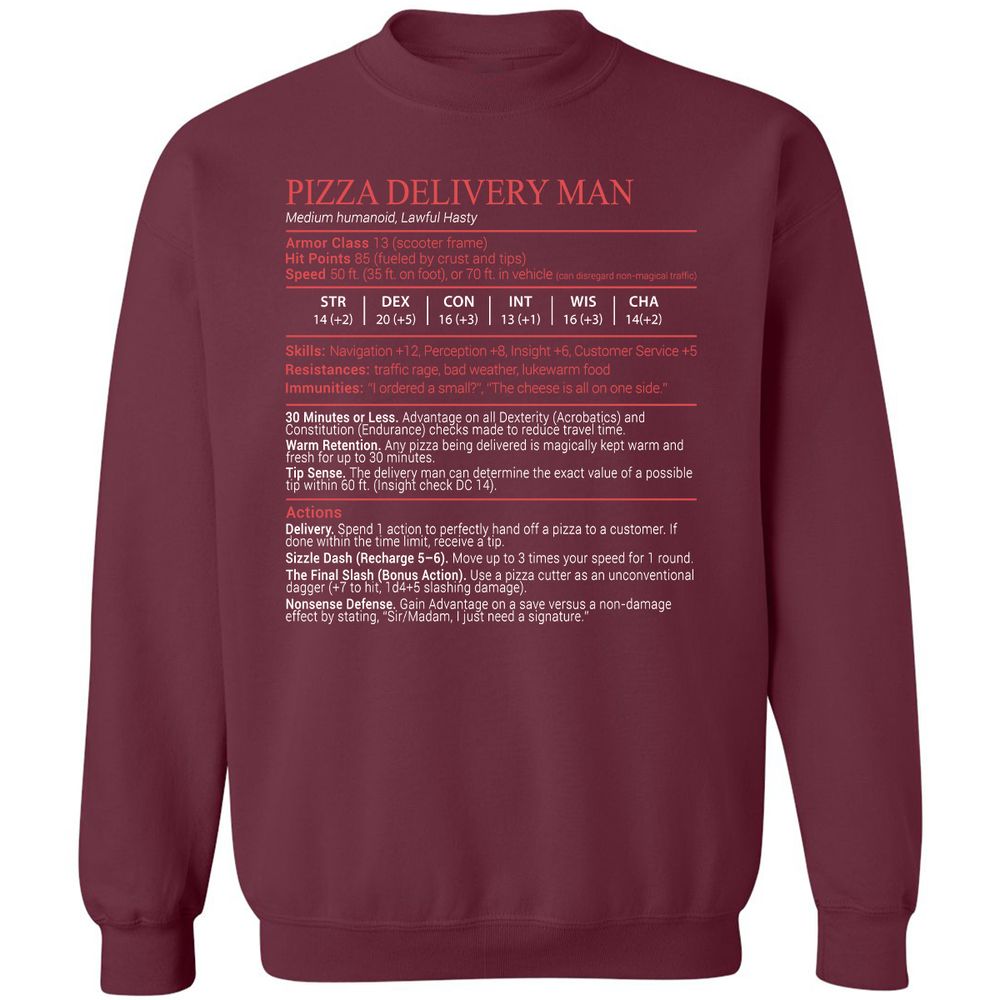 Pizza Delivery Man Stats Block - Maroon - 8