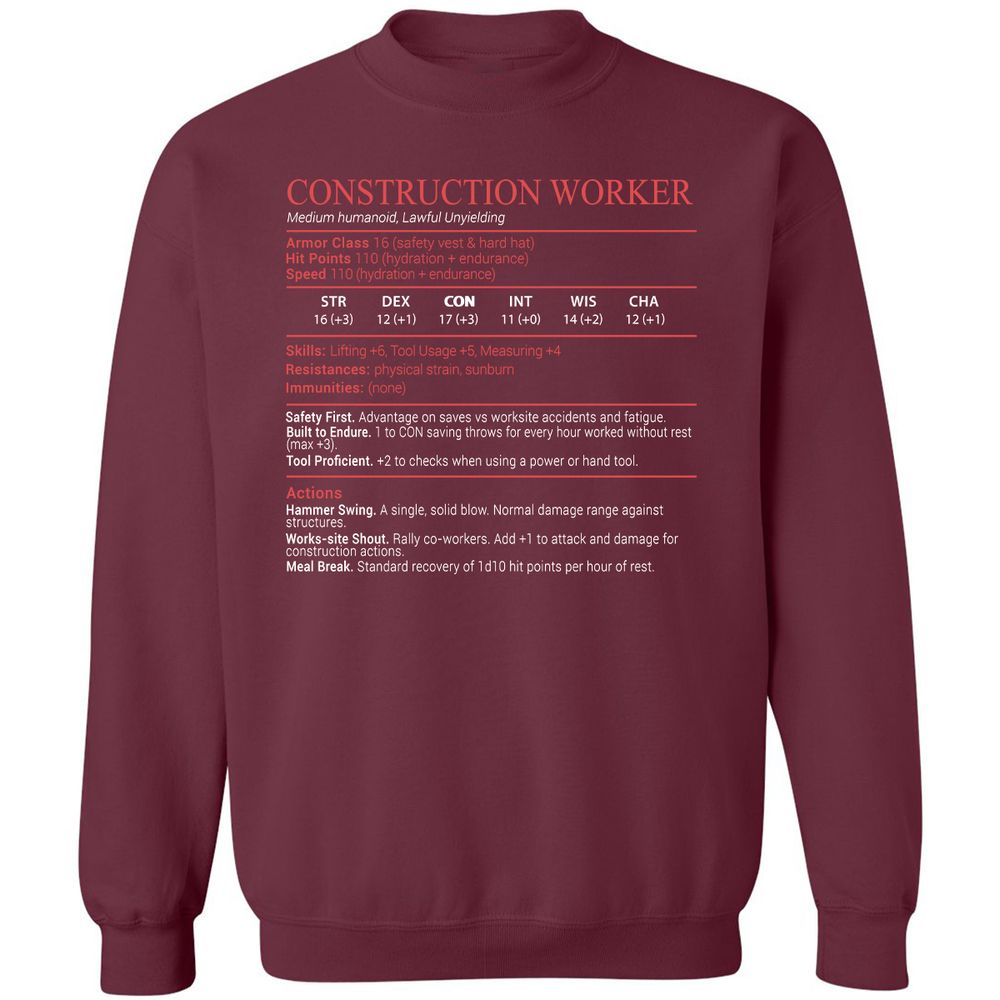 Construction Worker Stats Block - Maroon - 8