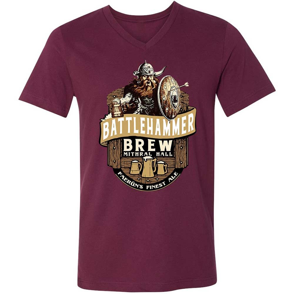 Battlehammer Brew Unisex V-Neck T-Shirt - Maroon - 8