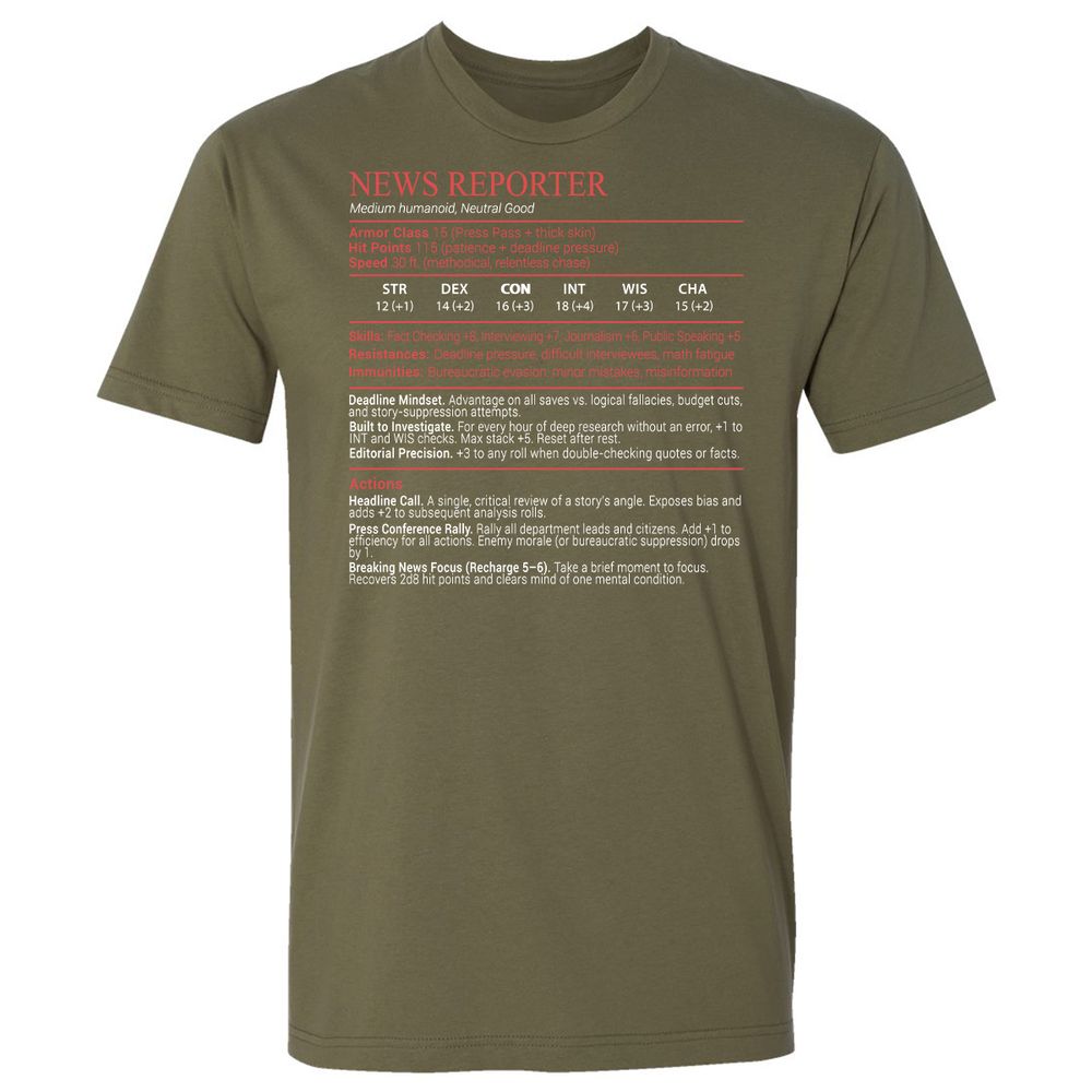 News Reporter Stats Block - Military Green - 8