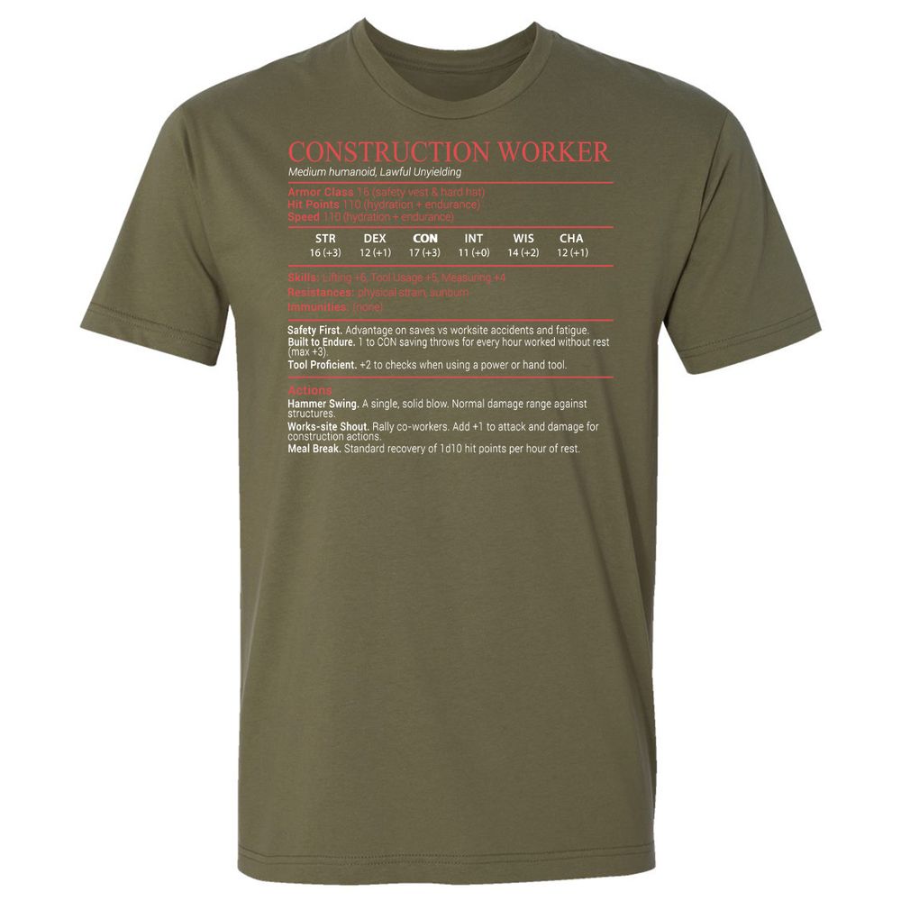 Construction Worker Stats Block - Military Green - 8