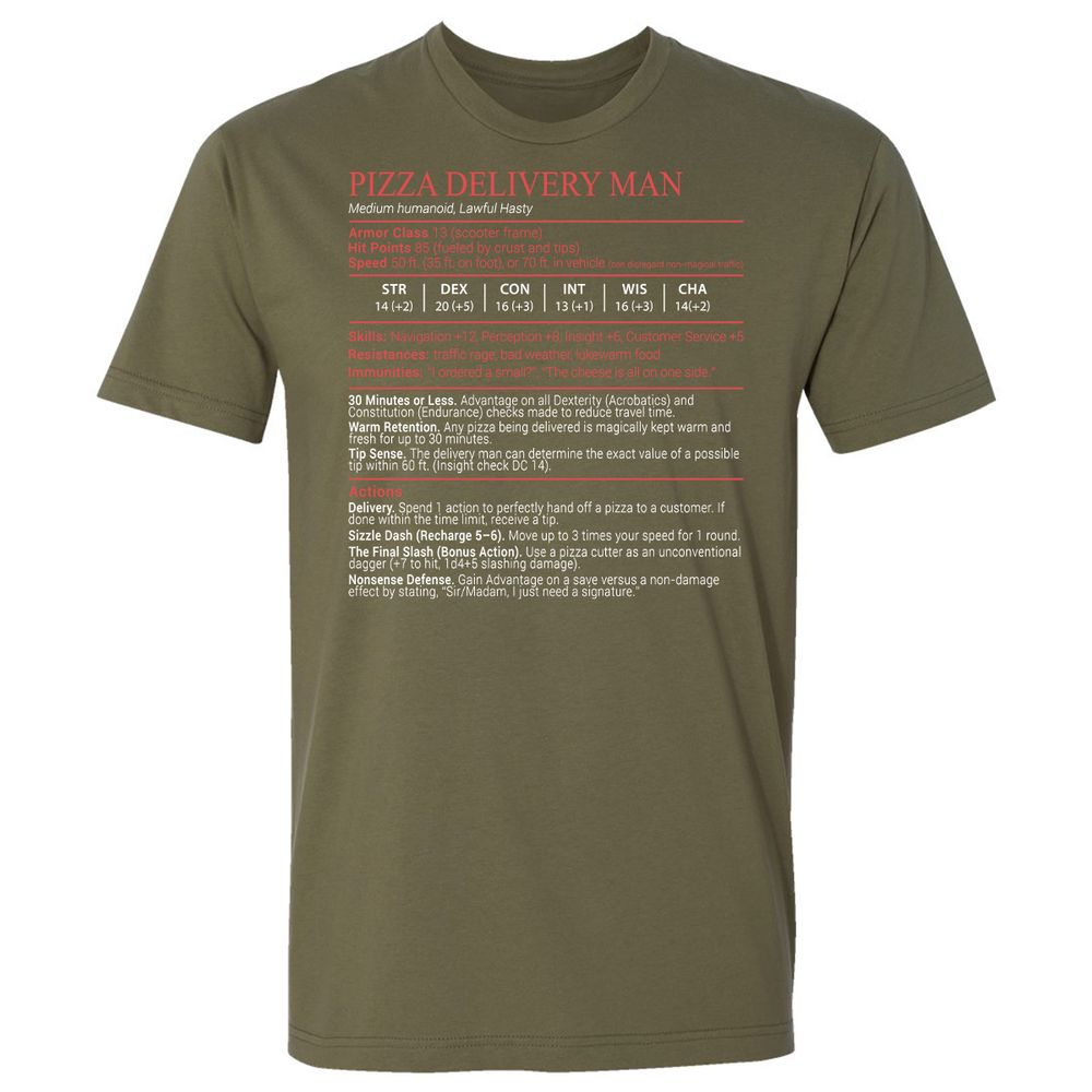 Pizza Delivery Man Stats Block Premium Unisex T-Shirt - Military Green - 8