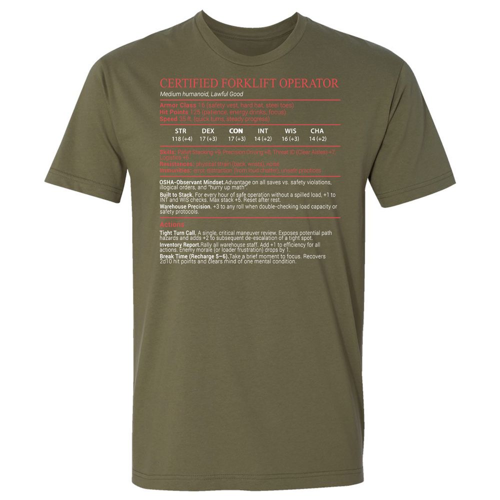 Certified Forklift Operator Stats Block - Military Green - 8