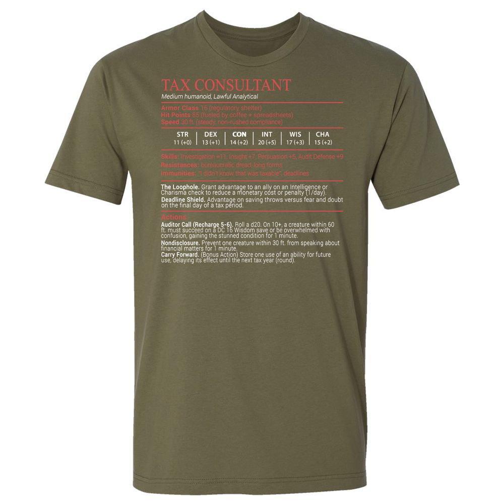 Tax Consultant Stats Block Premium Unisex T-Shirt - Military Green - 8
